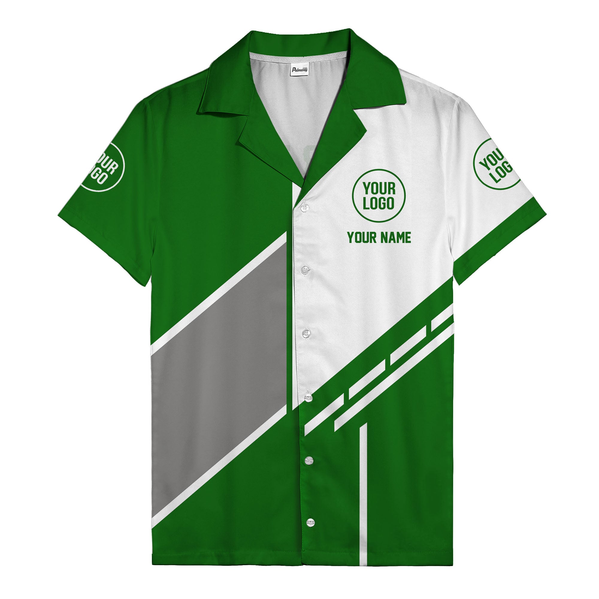 monochrome diagonal stripes & custom logo modern hawaiian shirt