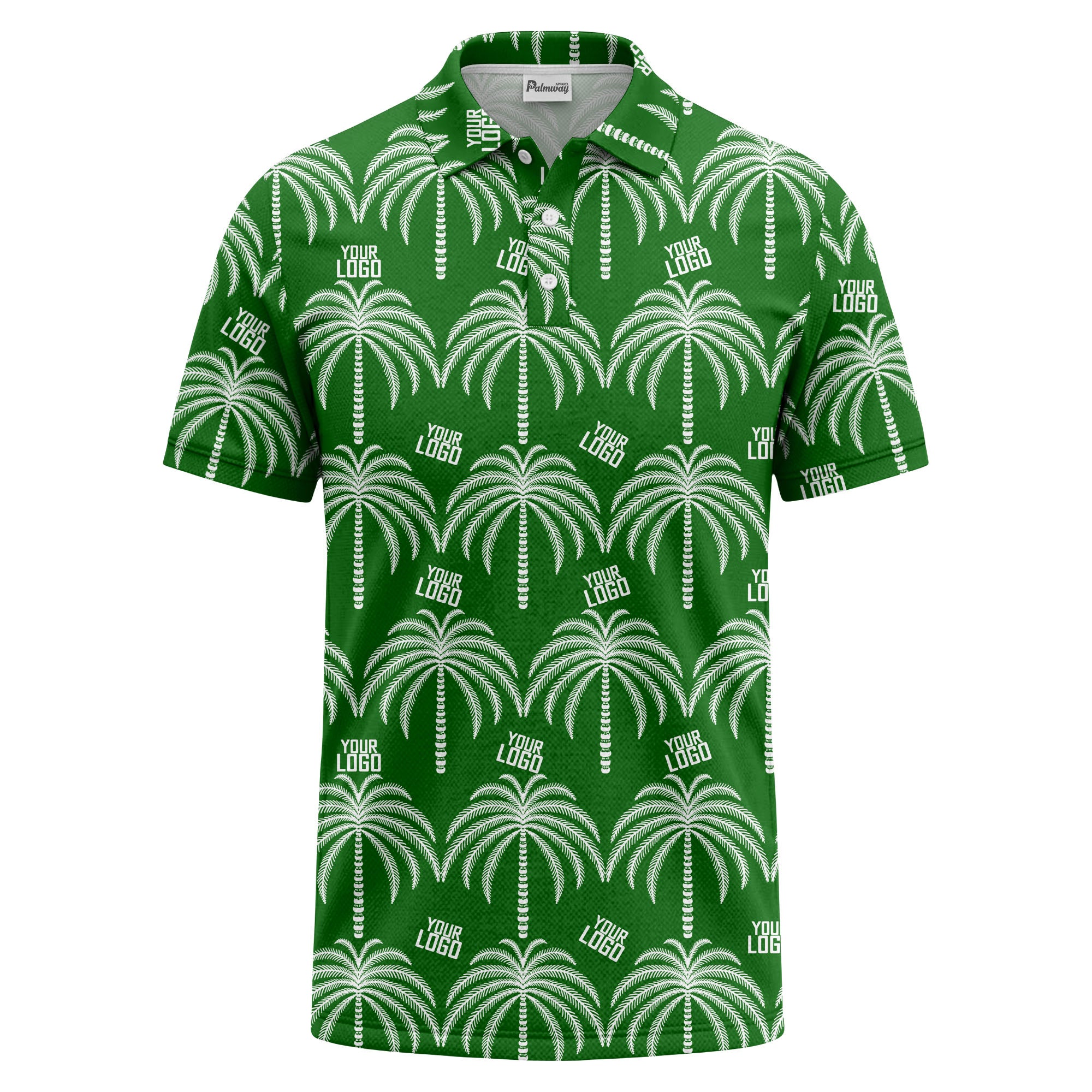 monochrome palm tree logo repeat hawaiian graphic polo shirt