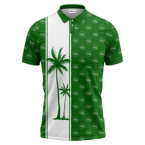 monochrome palm tree silhouette & logo repeat polo shirt