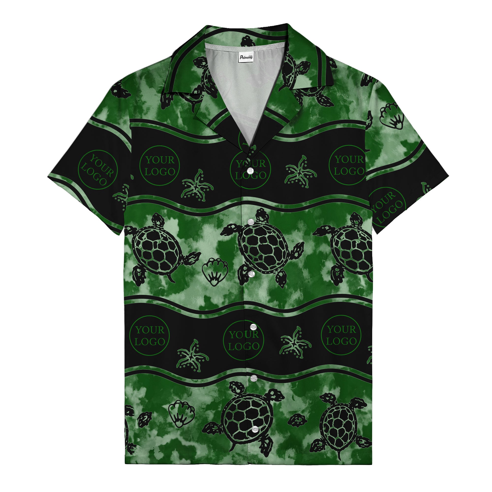 monochrome sea turtles & starfish repeat pattern hawaiian shirt for men