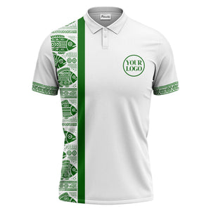 monochrome tribal fish & geometric borders patterned polo shirt for men