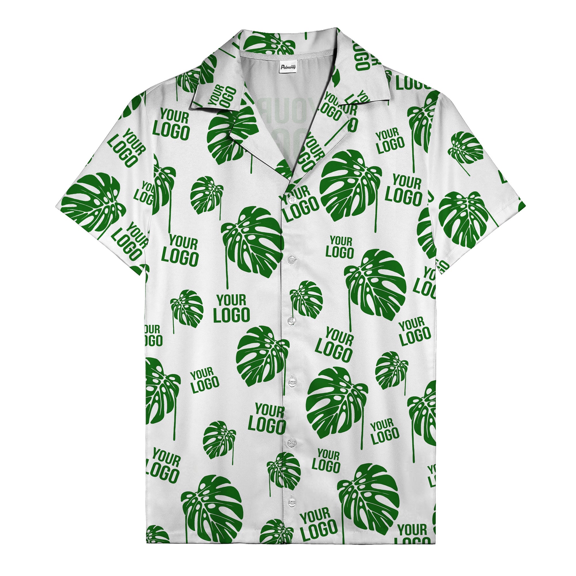 monstera leaves & custom logo repeat black white hawaiian shirt