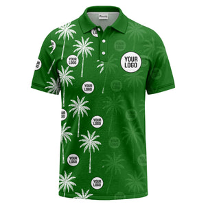 palm trees & custom logo circle repeat graphic polo shirt