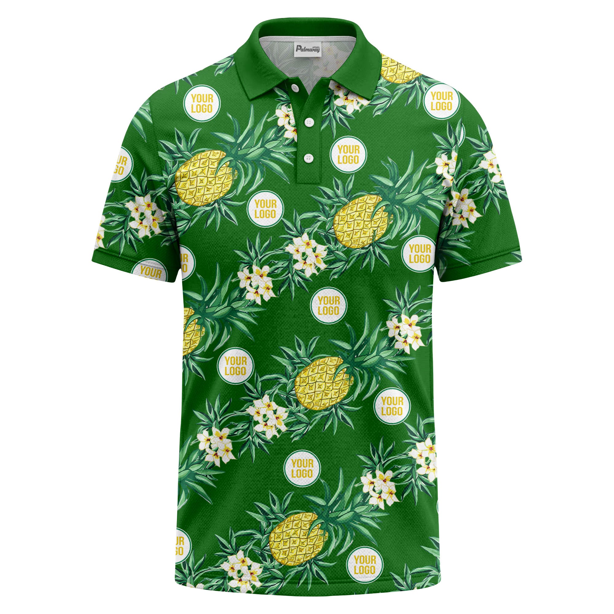 pineapple plumeria repeat pattern black polo shirt for men