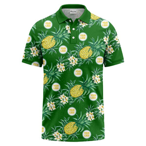 pineapple plumeria repeat pattern black polo shirt for men