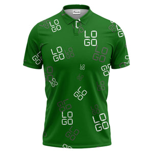 pixelated logo text pattern polo shirt | modern digital all-over design