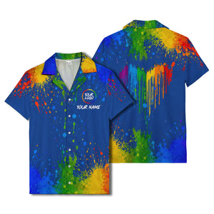 rainbow paint splatter abstract art hawaiian shirt with customizable name