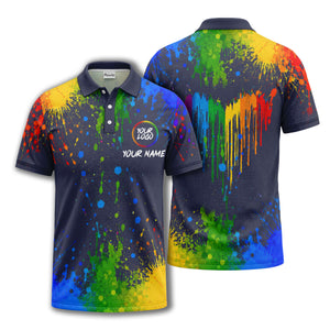rainbow paint splatter custom logo personalized polo shirt
