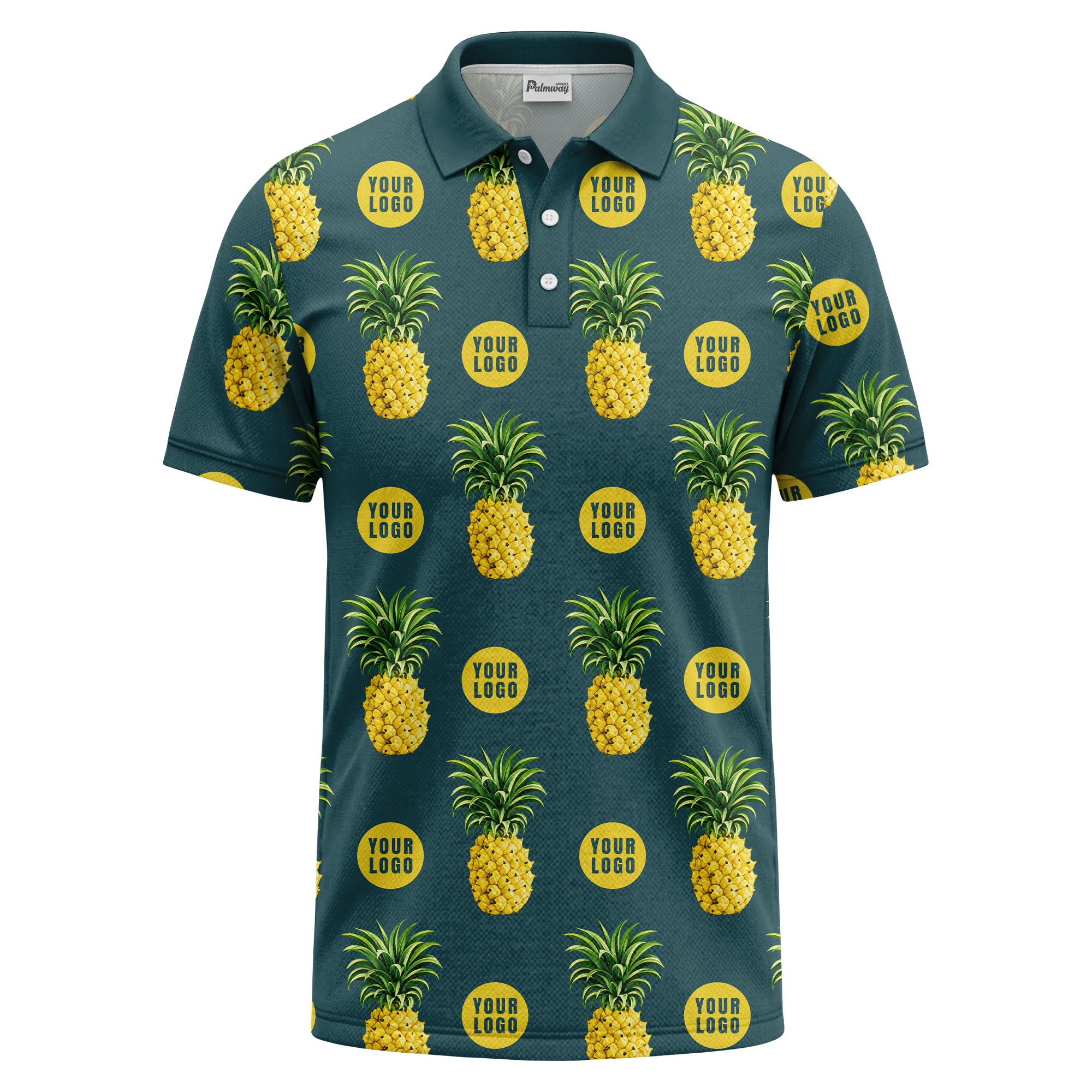 realistic pineapple repeat & custom logo black polo shirt