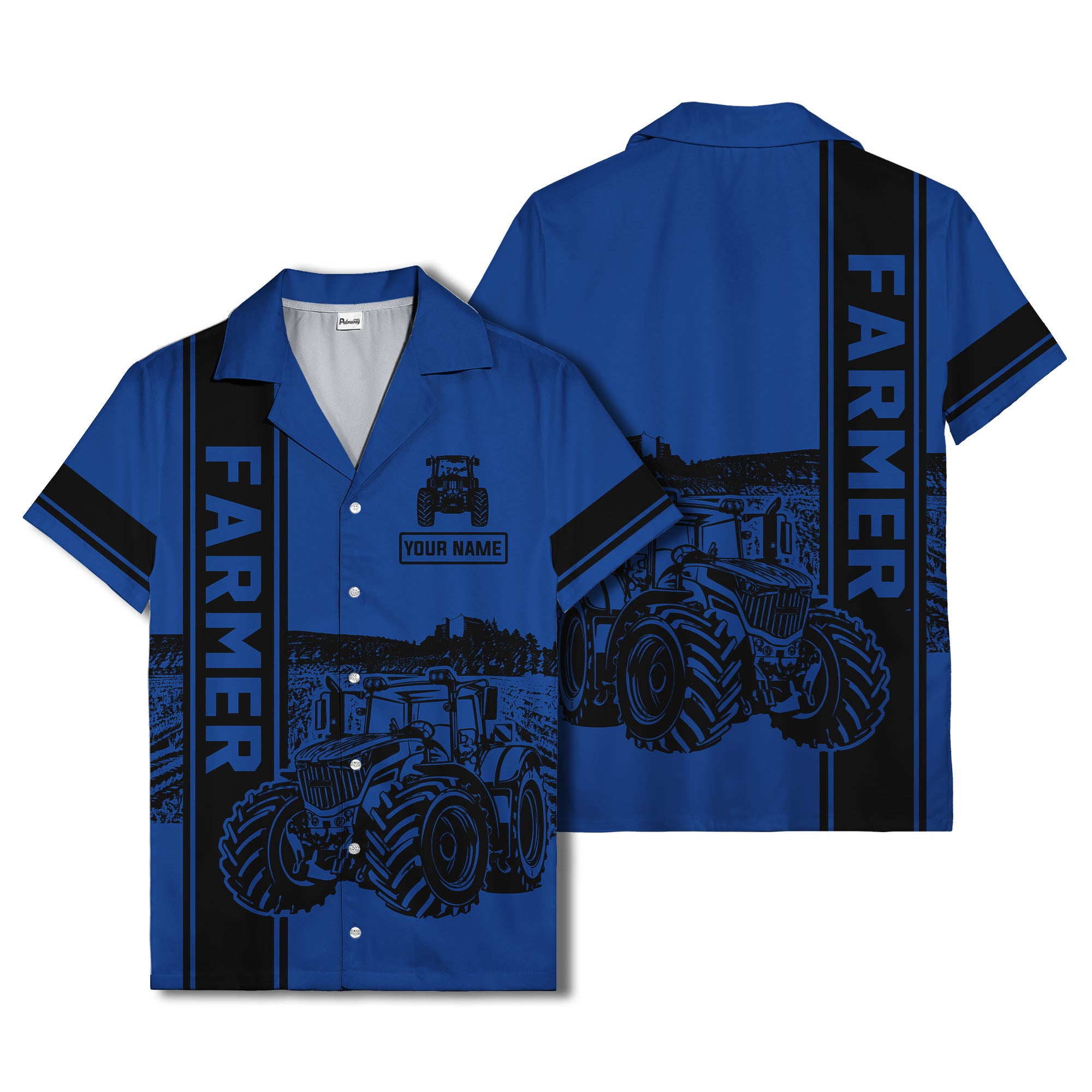 realistic tractor farm landscape farmer hawaiian shirt