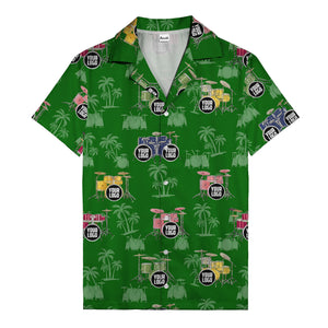 rockin' drum kits & palm trees repeat hawaiian shirt for musicians