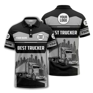 semi-truck cityscape graphic polo shirt for trucker pride