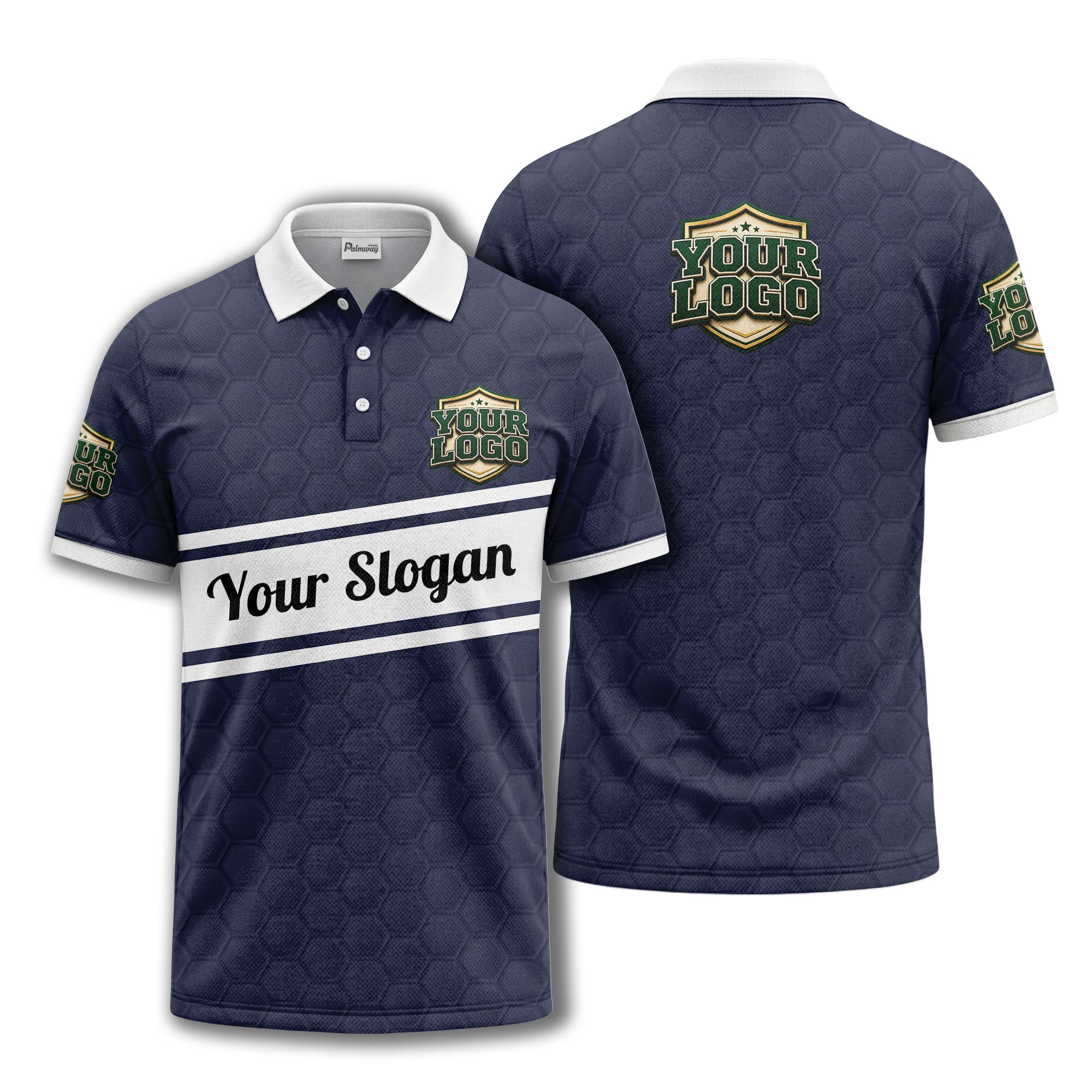 shield logo stars hexagon pattern polo shirt for men