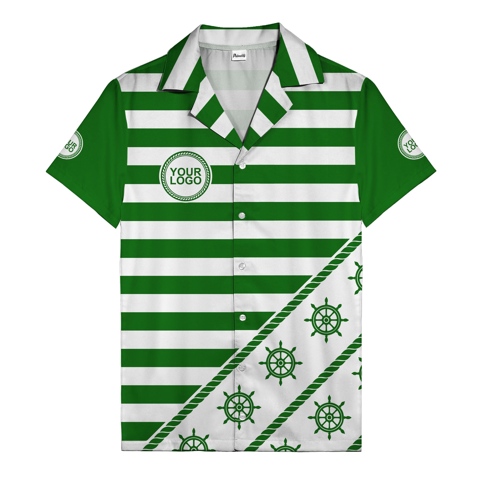 ship wheel and rope striped nautical maritime hawaiian shirt