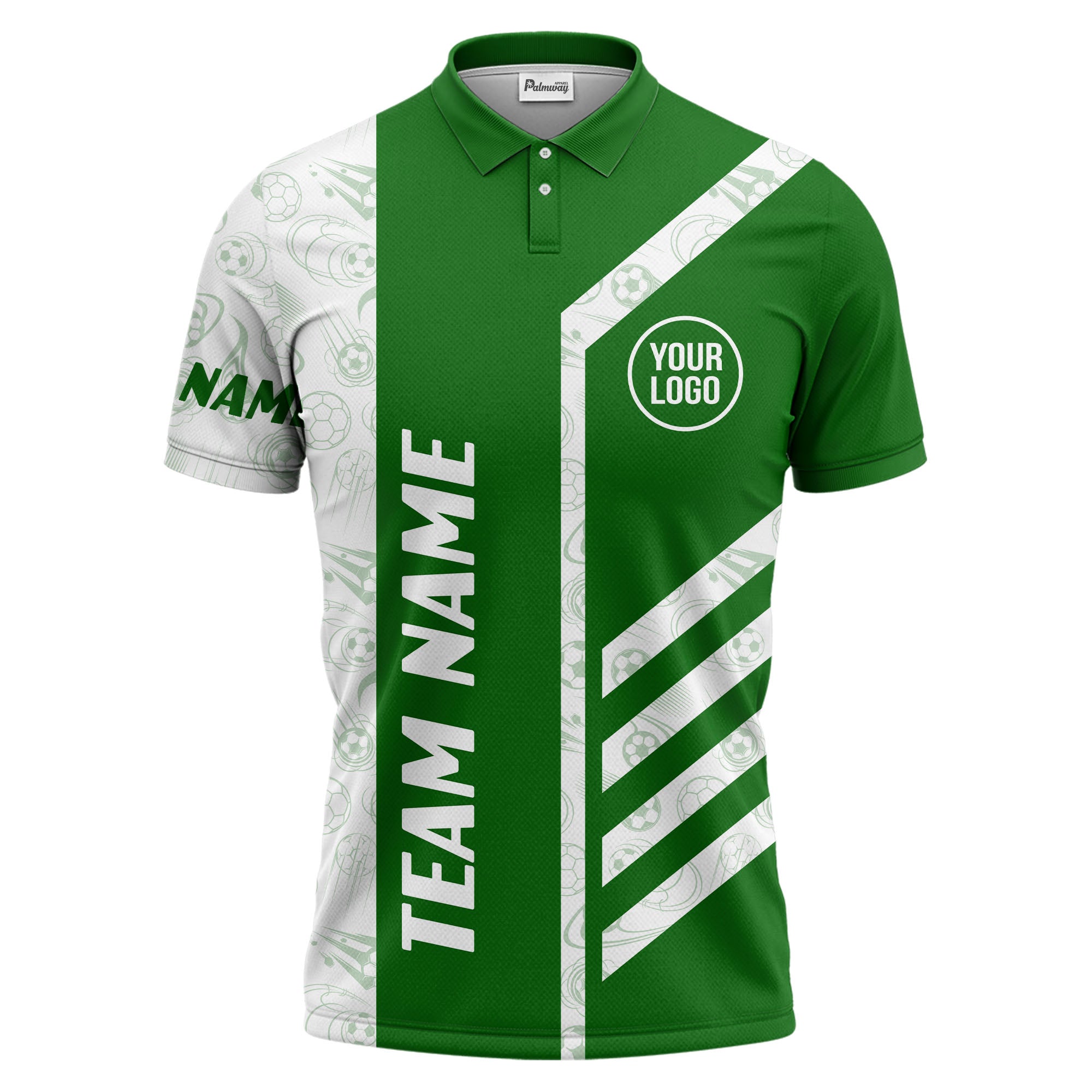 soccer balls diagonal stripes custom logo sporty polo shirt
