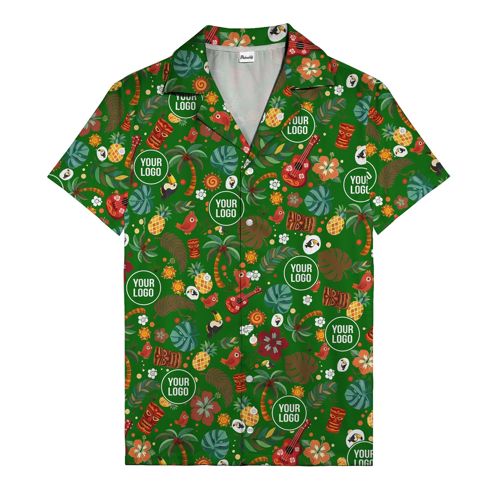tiki masks & pineapples watercolor hawaiian shirt with toucans & ukuleles