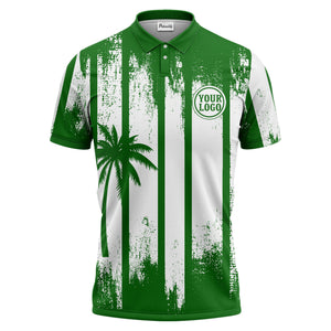 vertical striped palm trees grunge texture polo shirt for men