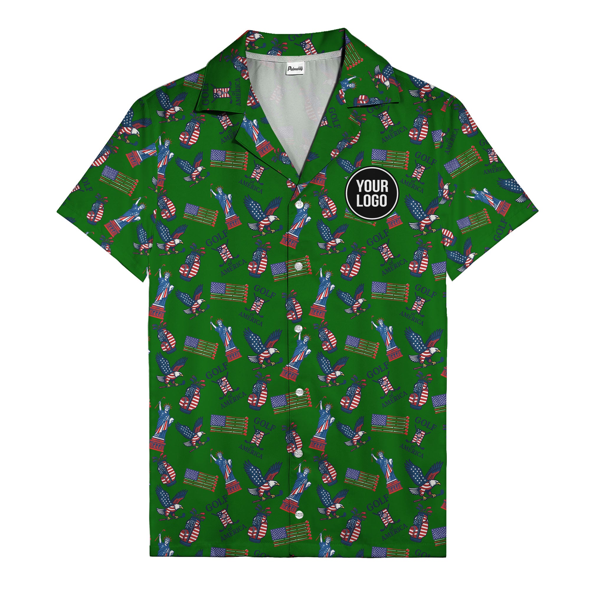 vintage 50s bald eagles & statue of liberty golf hawaiian shirt