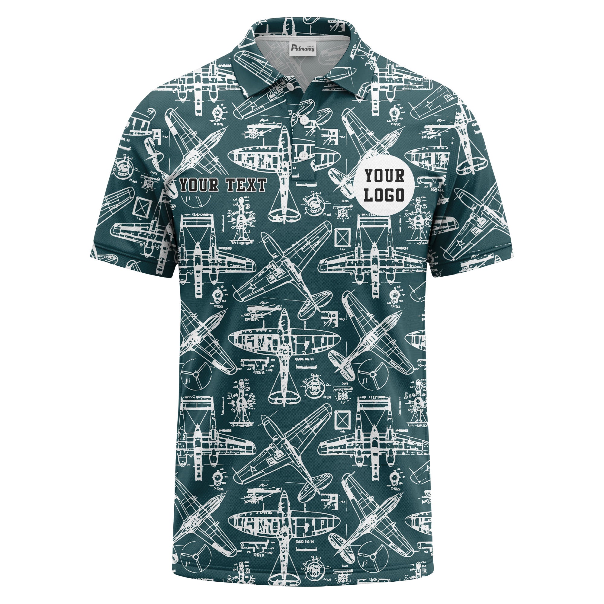 vintage airplane blueprint sketches propeller wings polo shirt for men