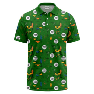 vintage illustrated martini & champagne glasses repeat polo shirt for men