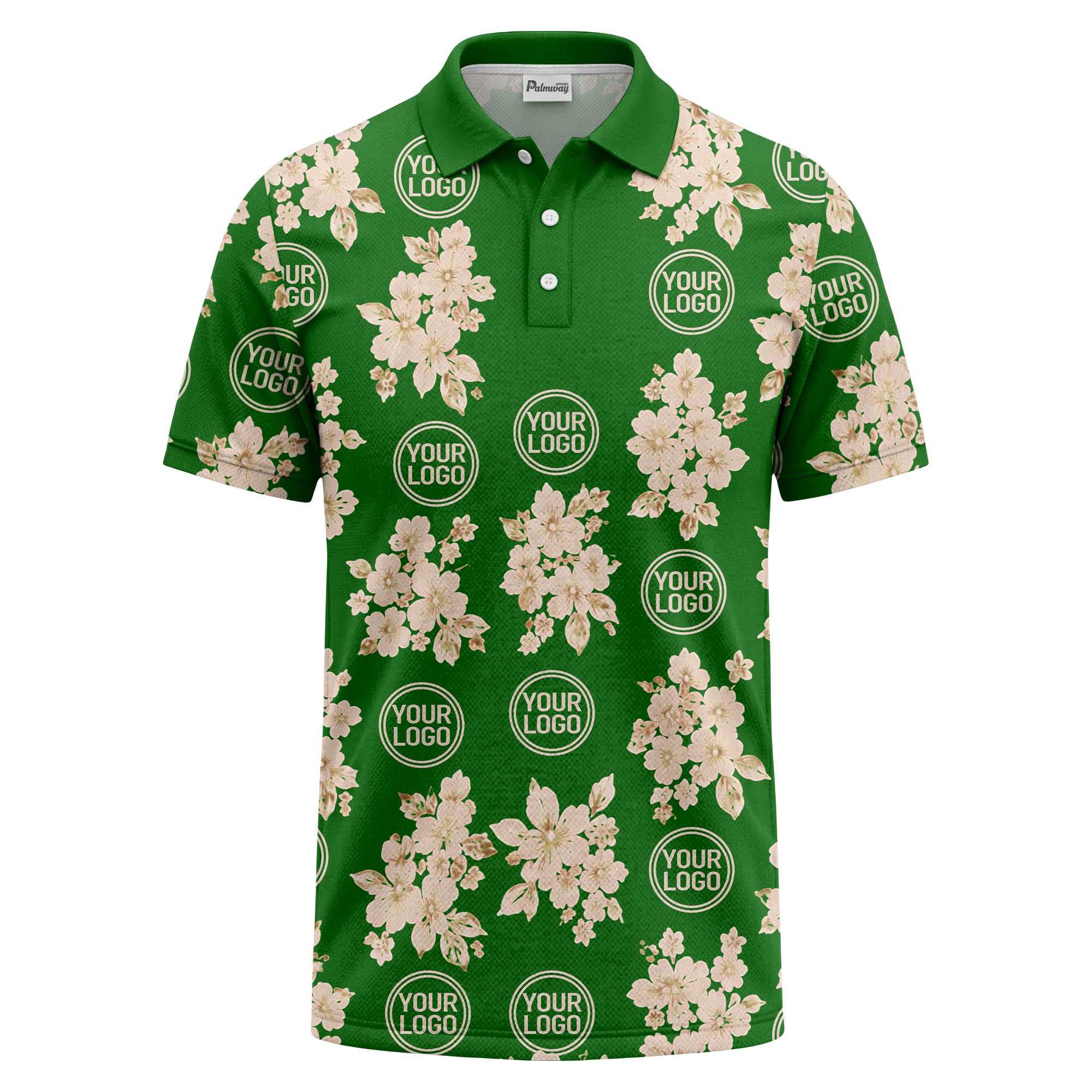 watercolor cherry blossom custom logo repeat polo shirt in black