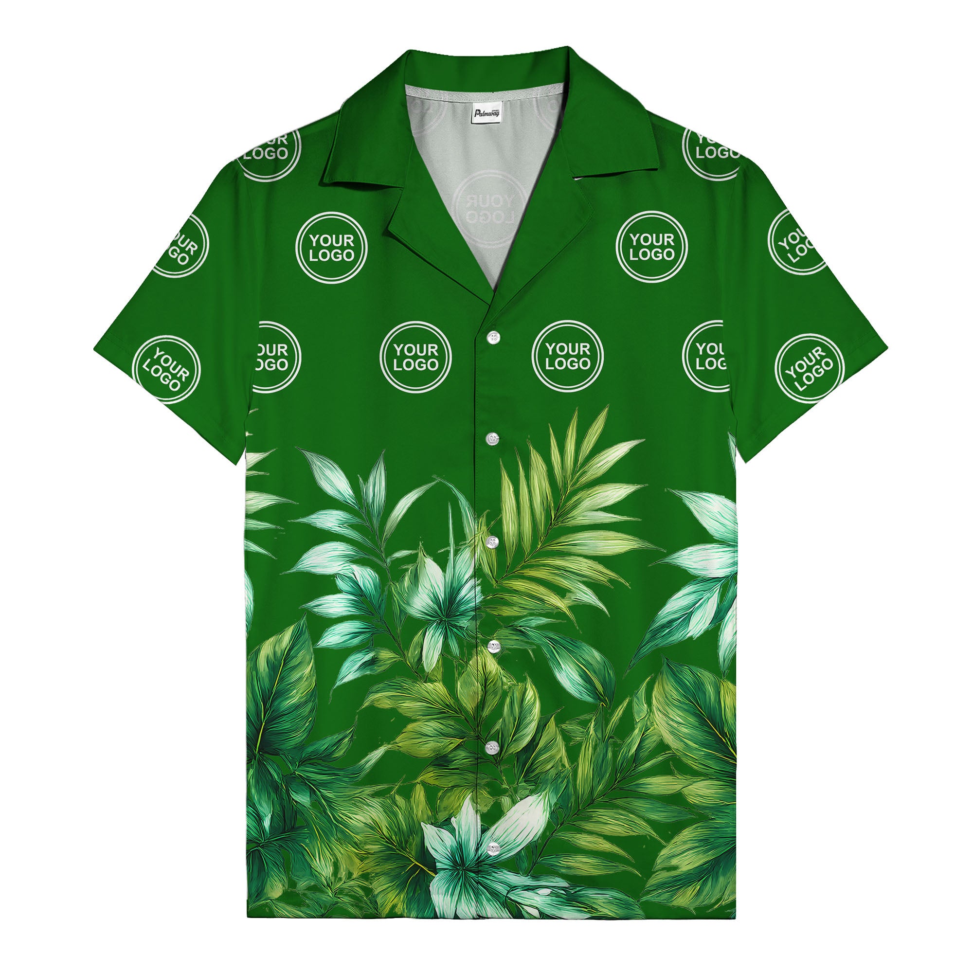 watercolor palm fronds & monogram logo repeat hawaiian shirt