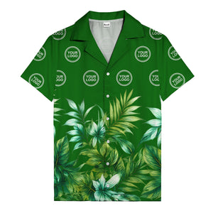 watercolor palm fronds & monogram logo repeat hawaiian shirt