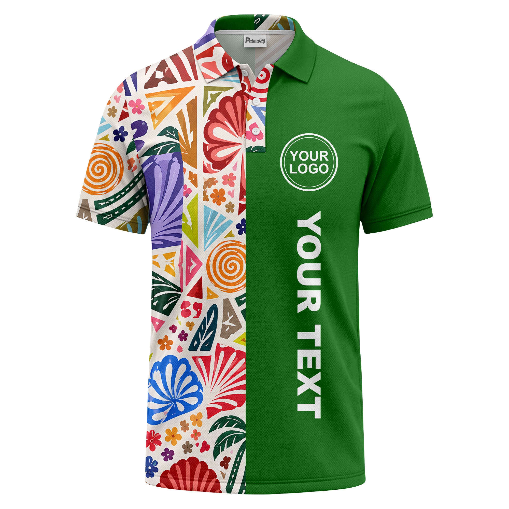 watercolor palm leaves swirls custom geometric all over print polo shirt