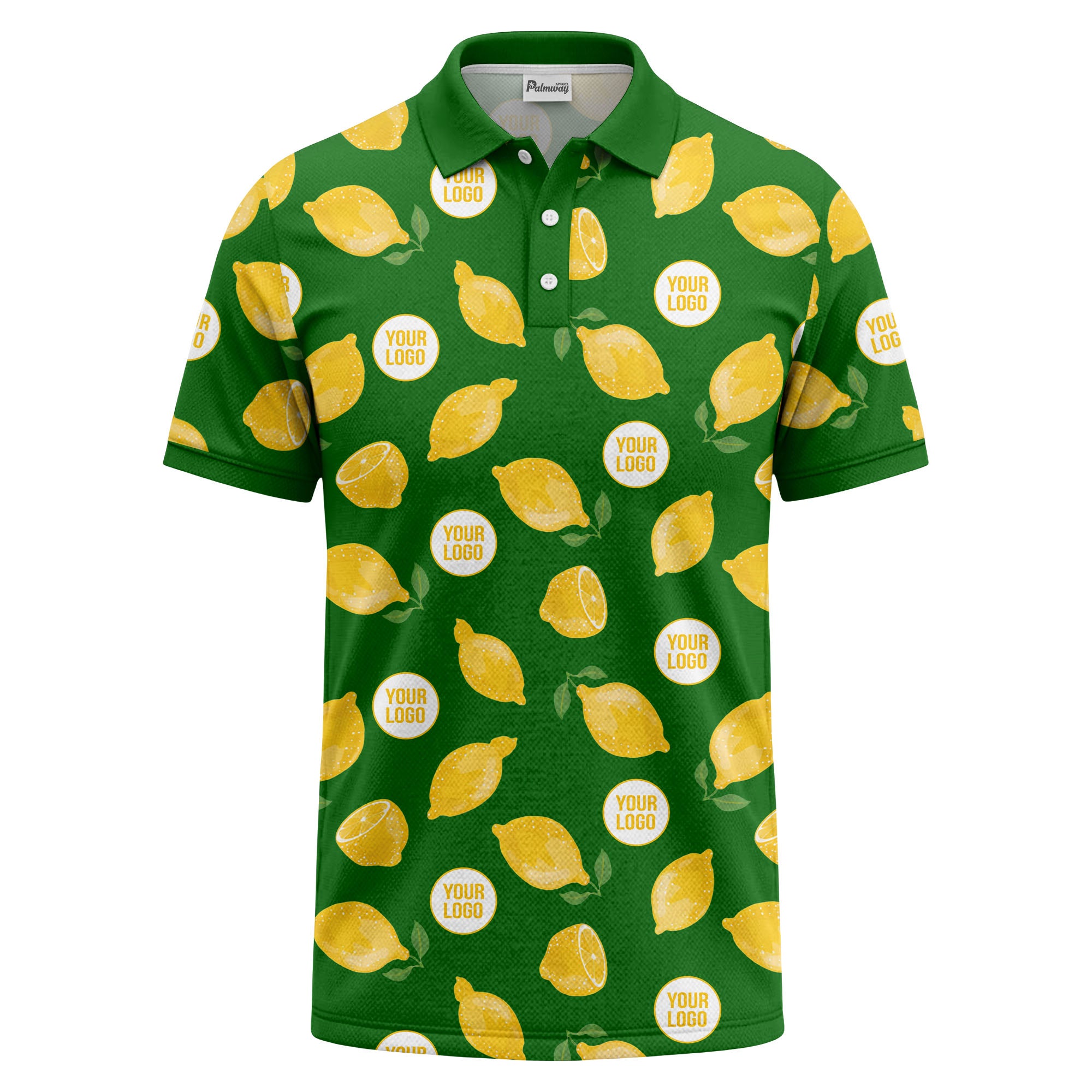zesty lemon slices & leaf motif playful summer polo shirt