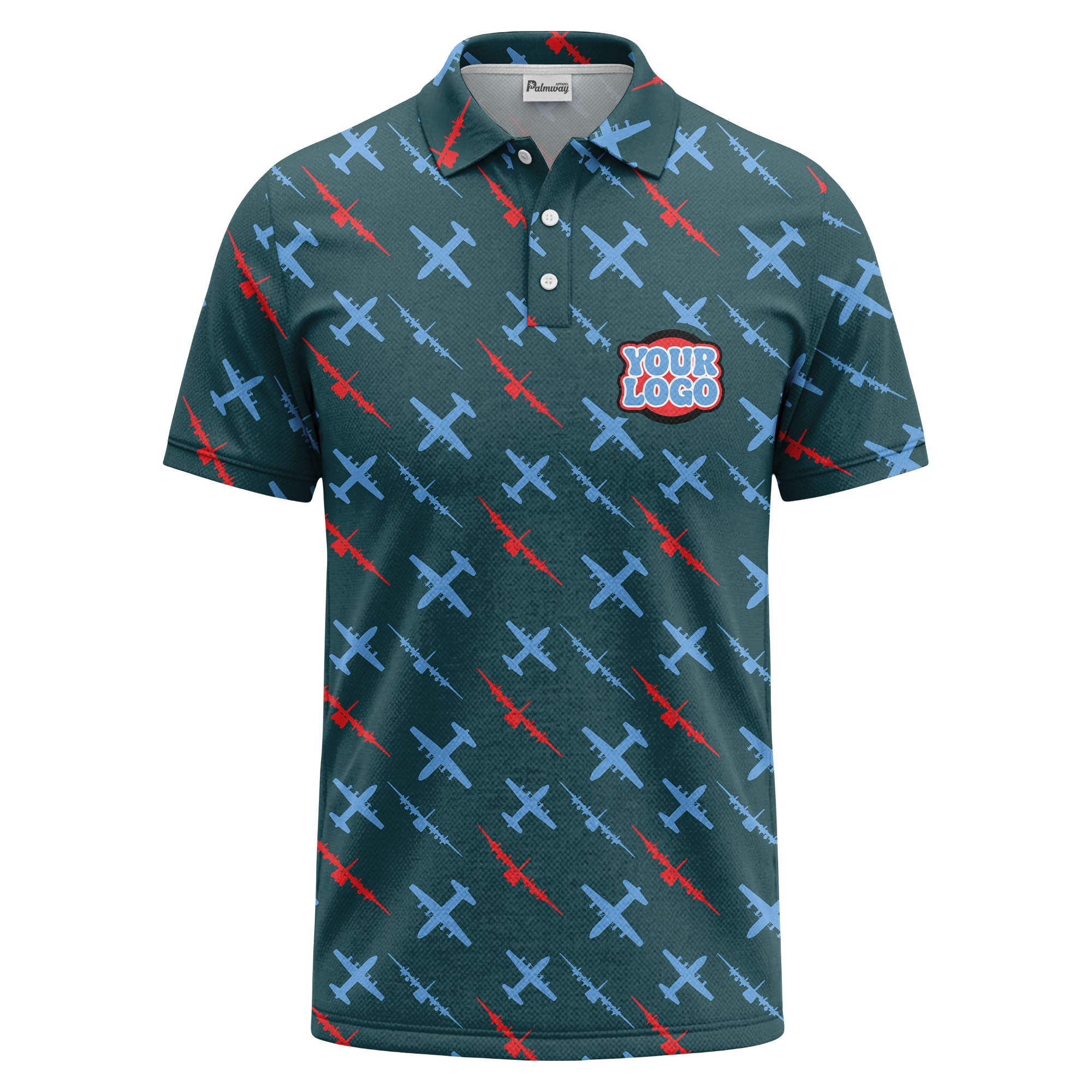 airplane silhouette repeat aviation graphic polo shirt for men