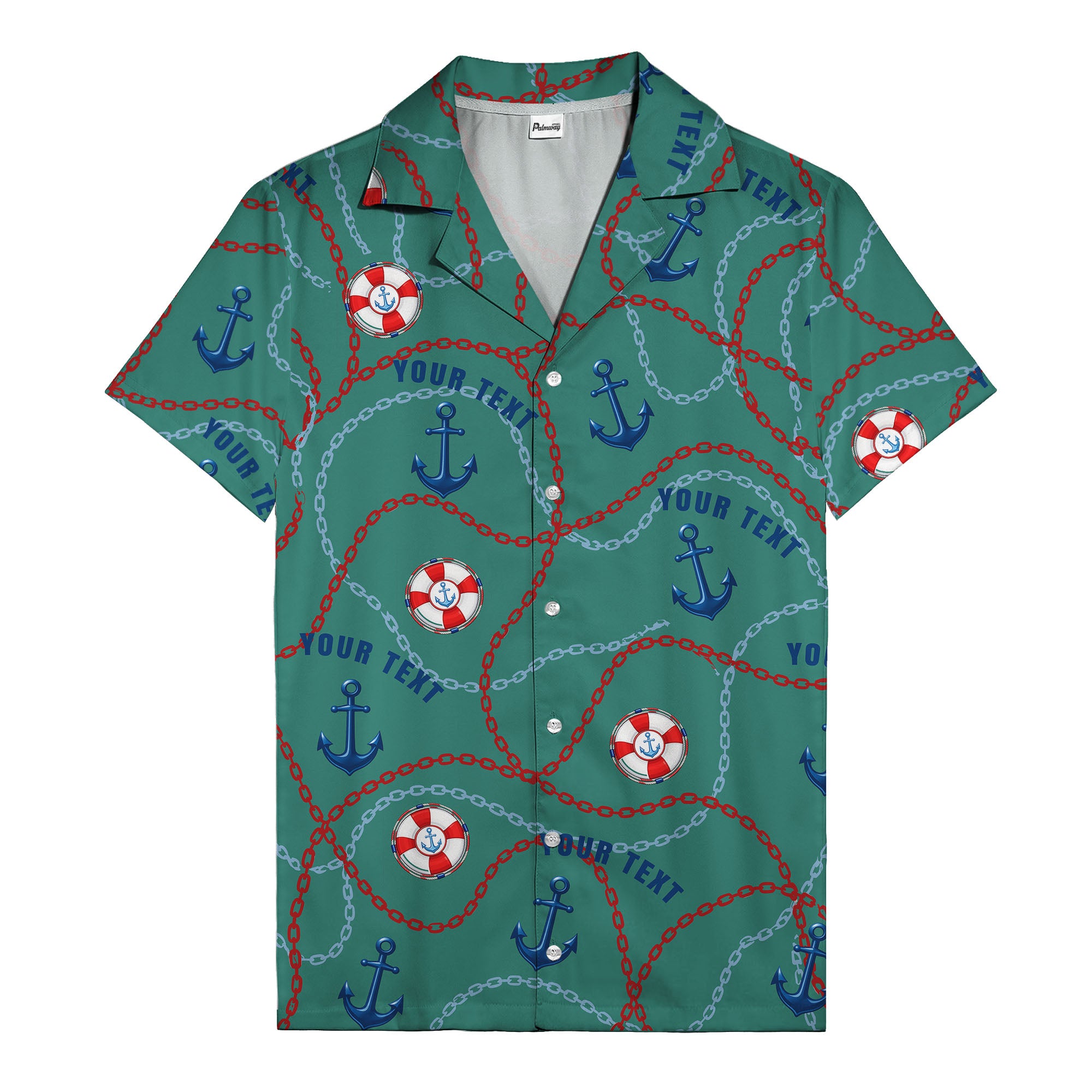 anchors lifebuoys chain link pattern nautical hawaiian shirt