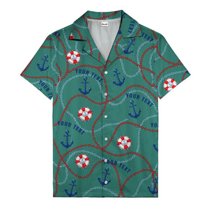 anchors lifebuoys chain link pattern nautical hawaiian shirt