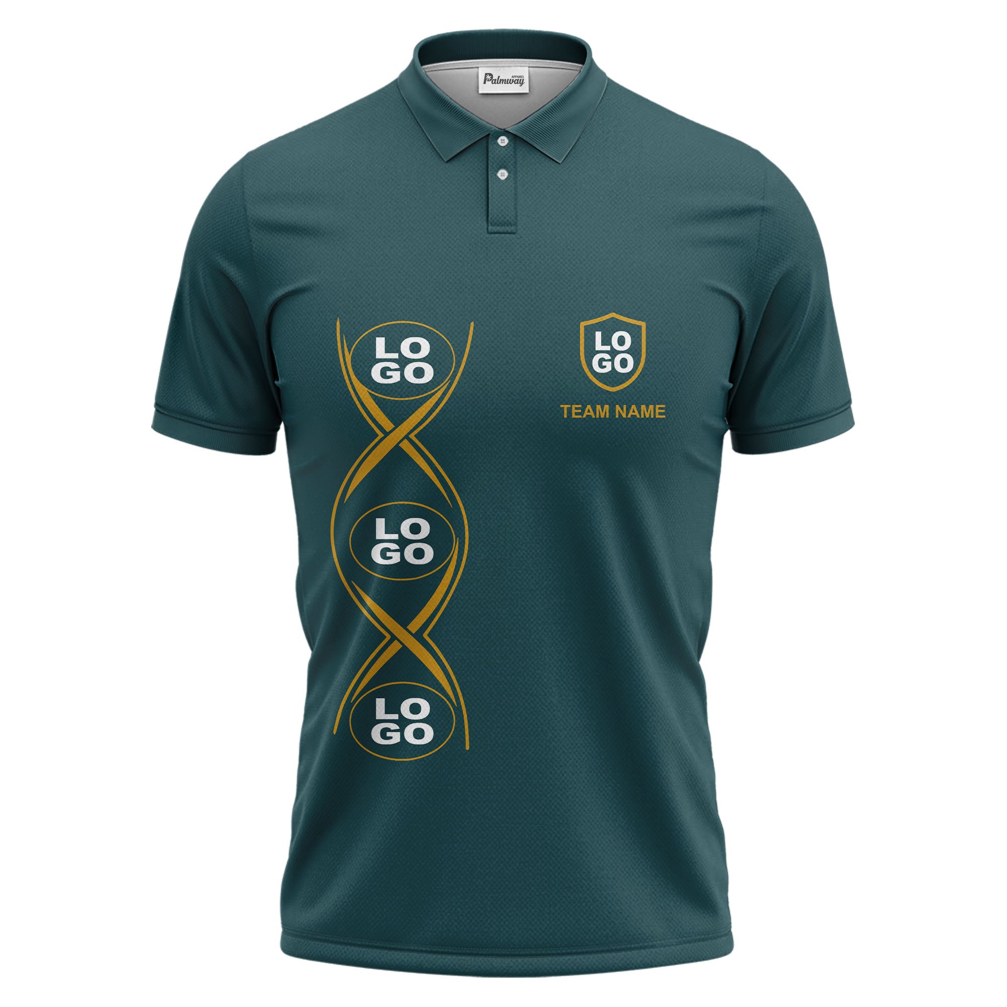 black gold infinity spiral shield team name graphic polo shirt for men