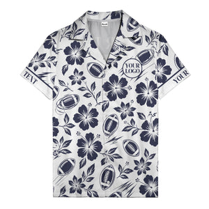 black hibiscus flowers & football silhouettes hawaiian shirt for men
