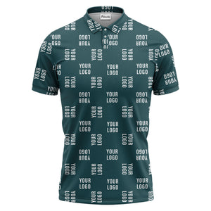 black repeat custom logo text pattern polo shirt for men