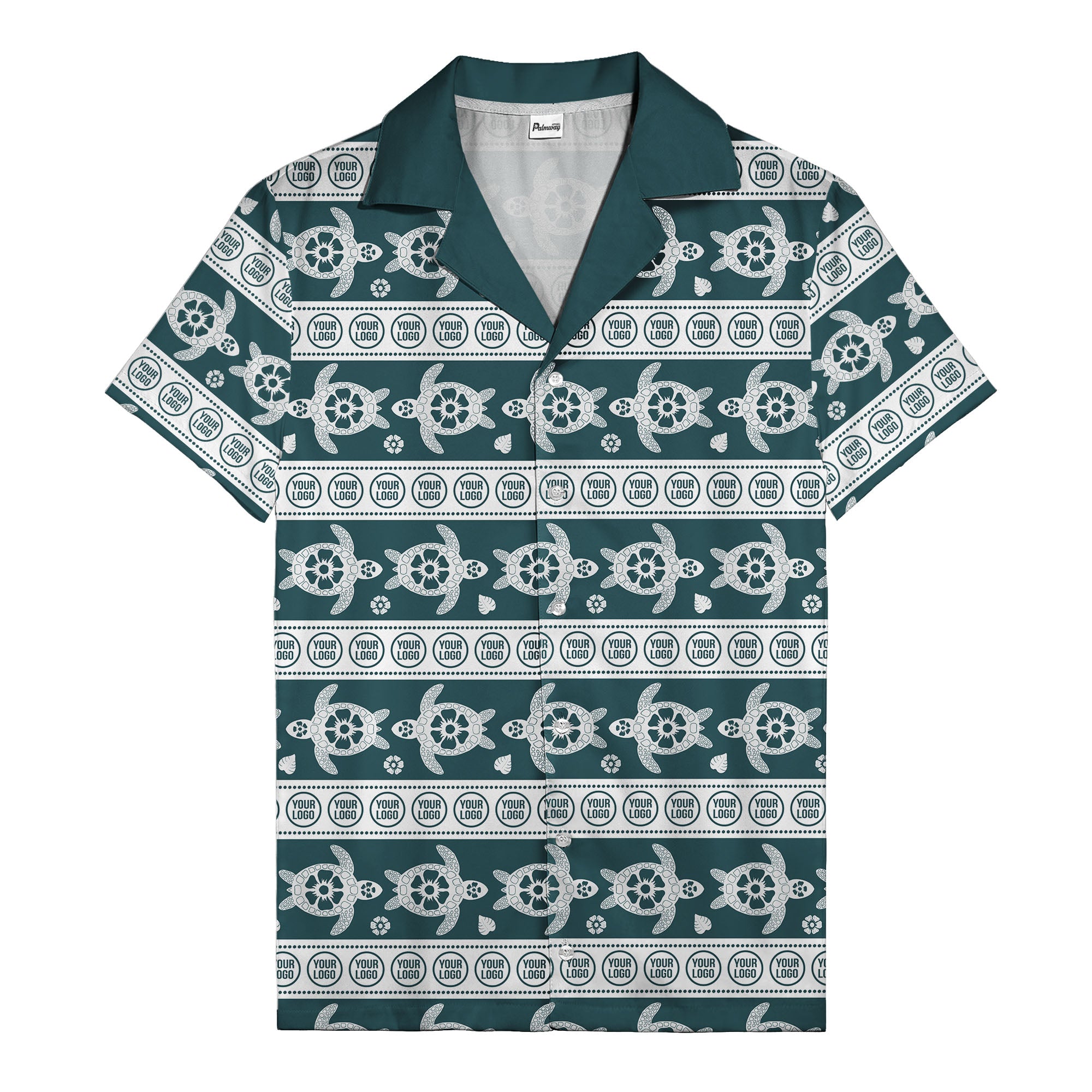 black sea turtles & white floral repeat hawaiian shirt for men