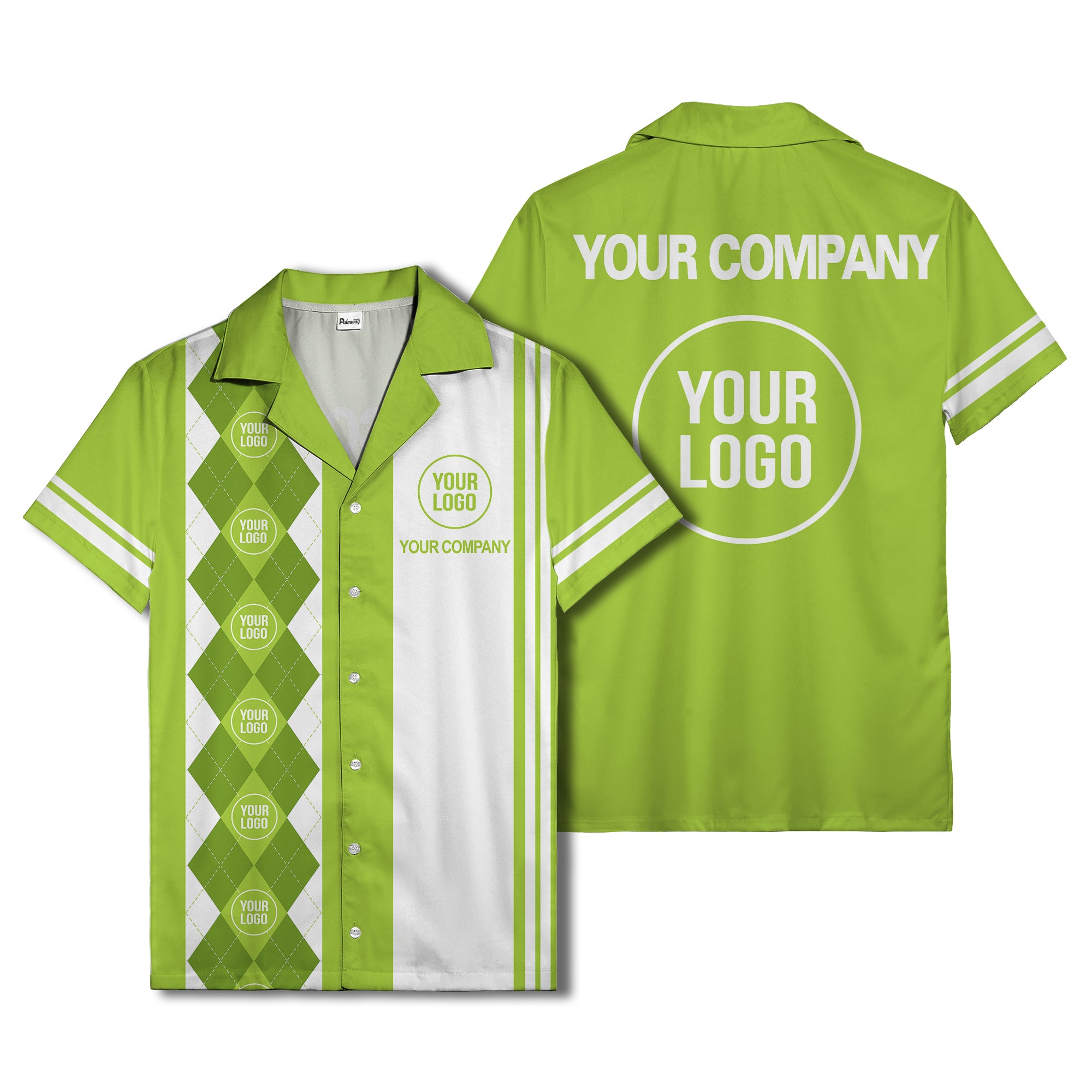 black white argyle stripes & custom logos golf hawaiian shirt