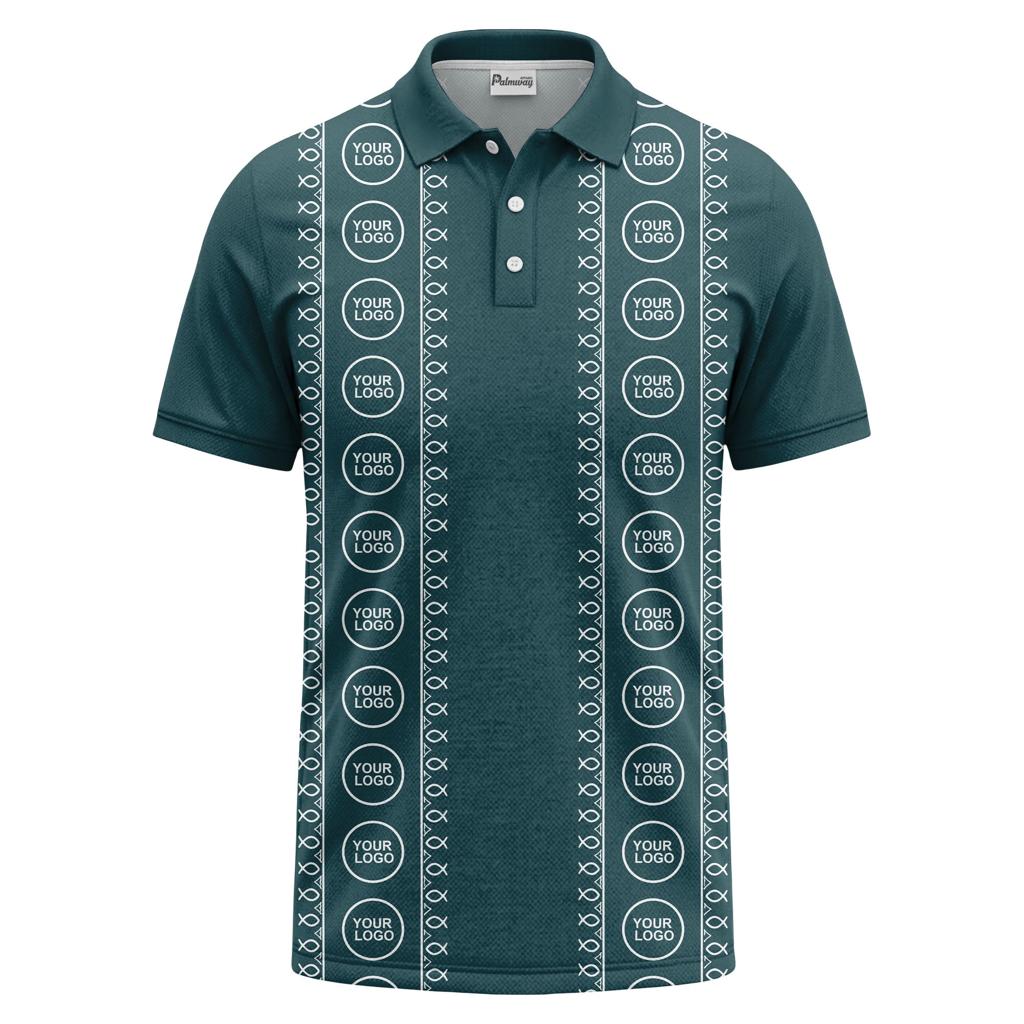 black white fish symbol repeat pattern golf polo shirt