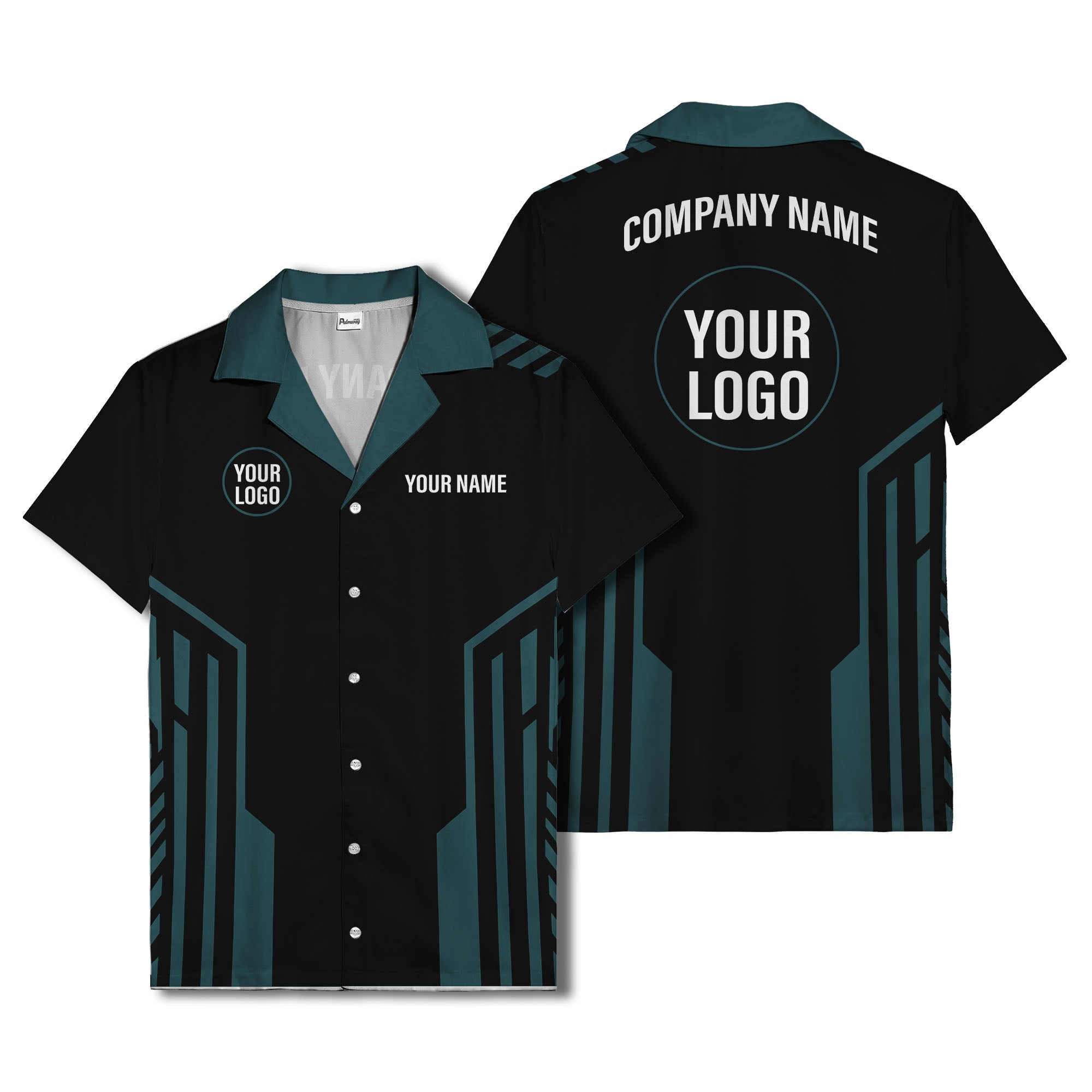 black white geometric stripe personalized logo circle hawaiian shirt