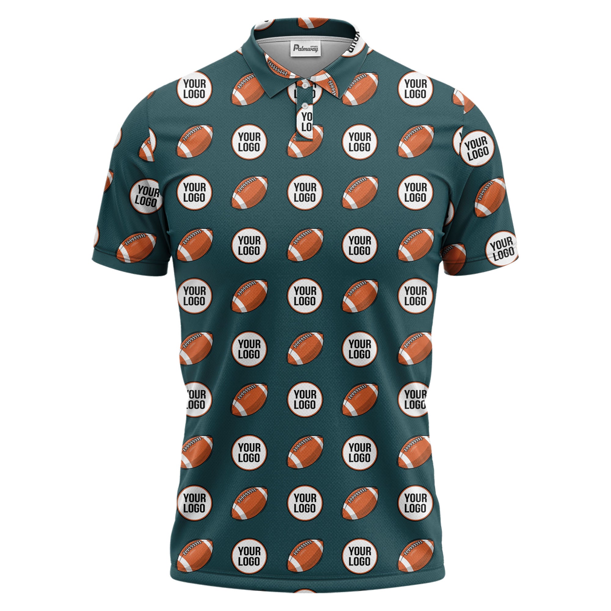 cartoon football logo circle repeat black sports polo shirt for men