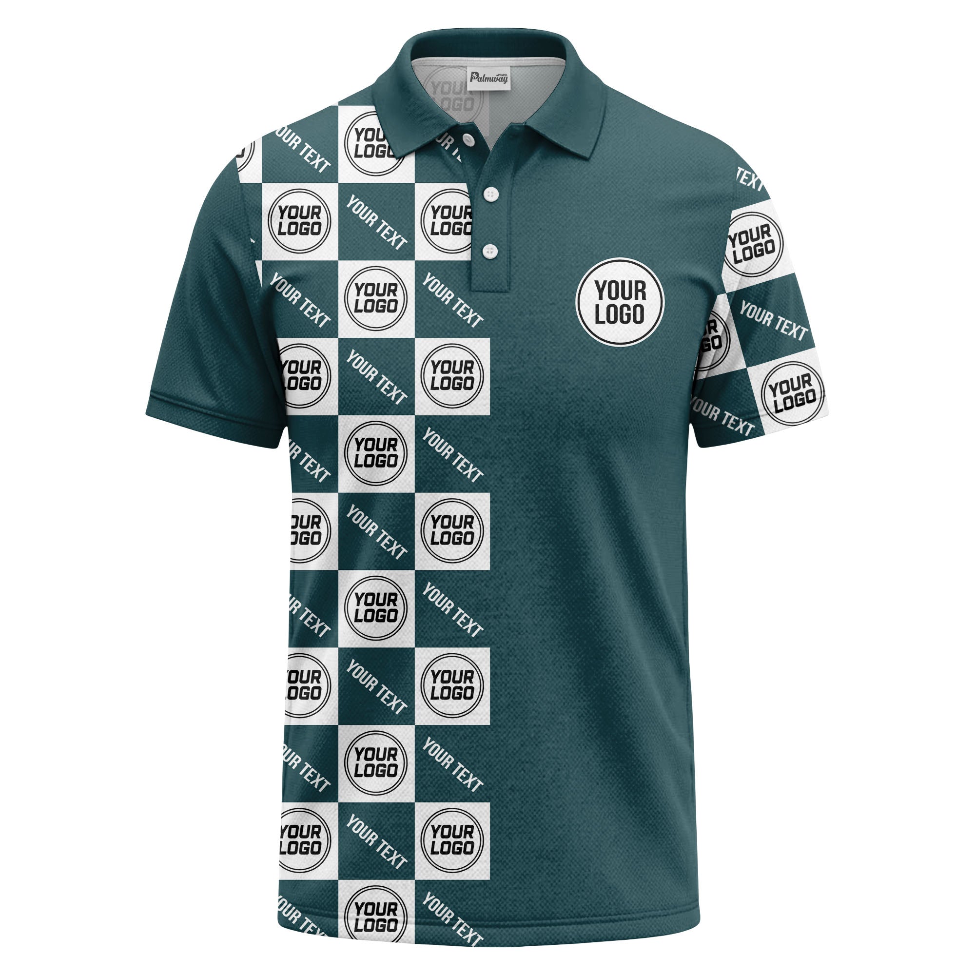 checkerboard repeat logo text black white customizable polo shirt