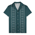 circular logo & fish symbols black hawaiian shirt for men