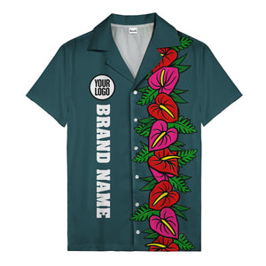 coral anthurium blooms & emerald leaf stripes hawaiian shirt for men