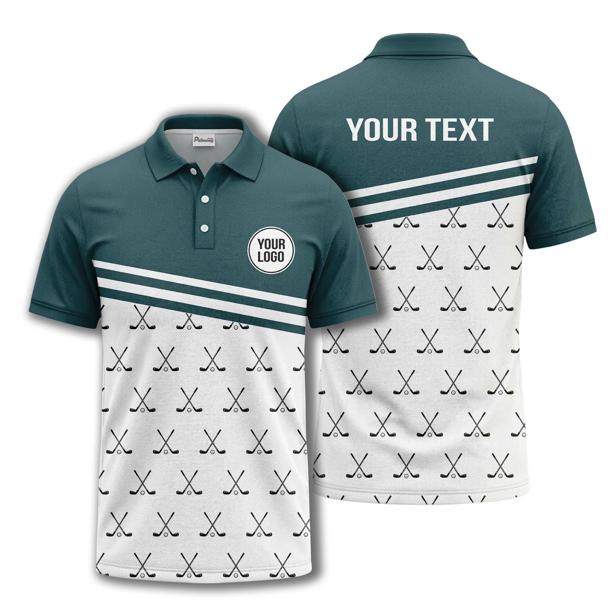 crossed golf clubs & balls repeat pattern polo shirt for men