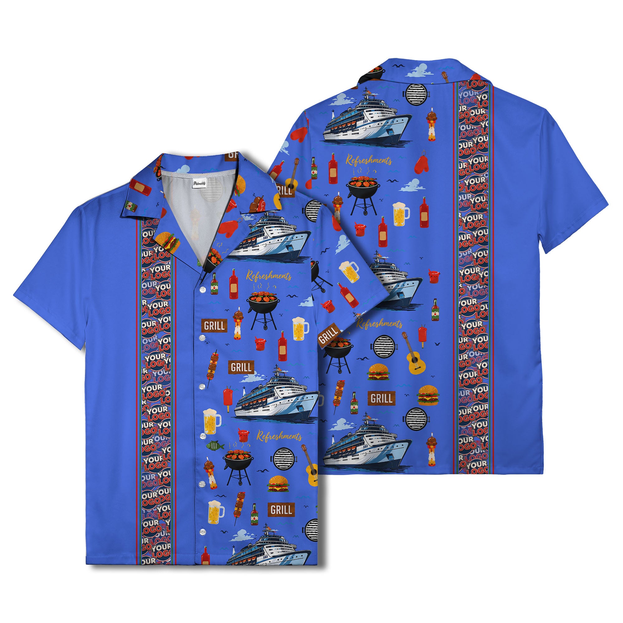 cruise ship grill & refreshments fun cartoon hawaiian shirt for men