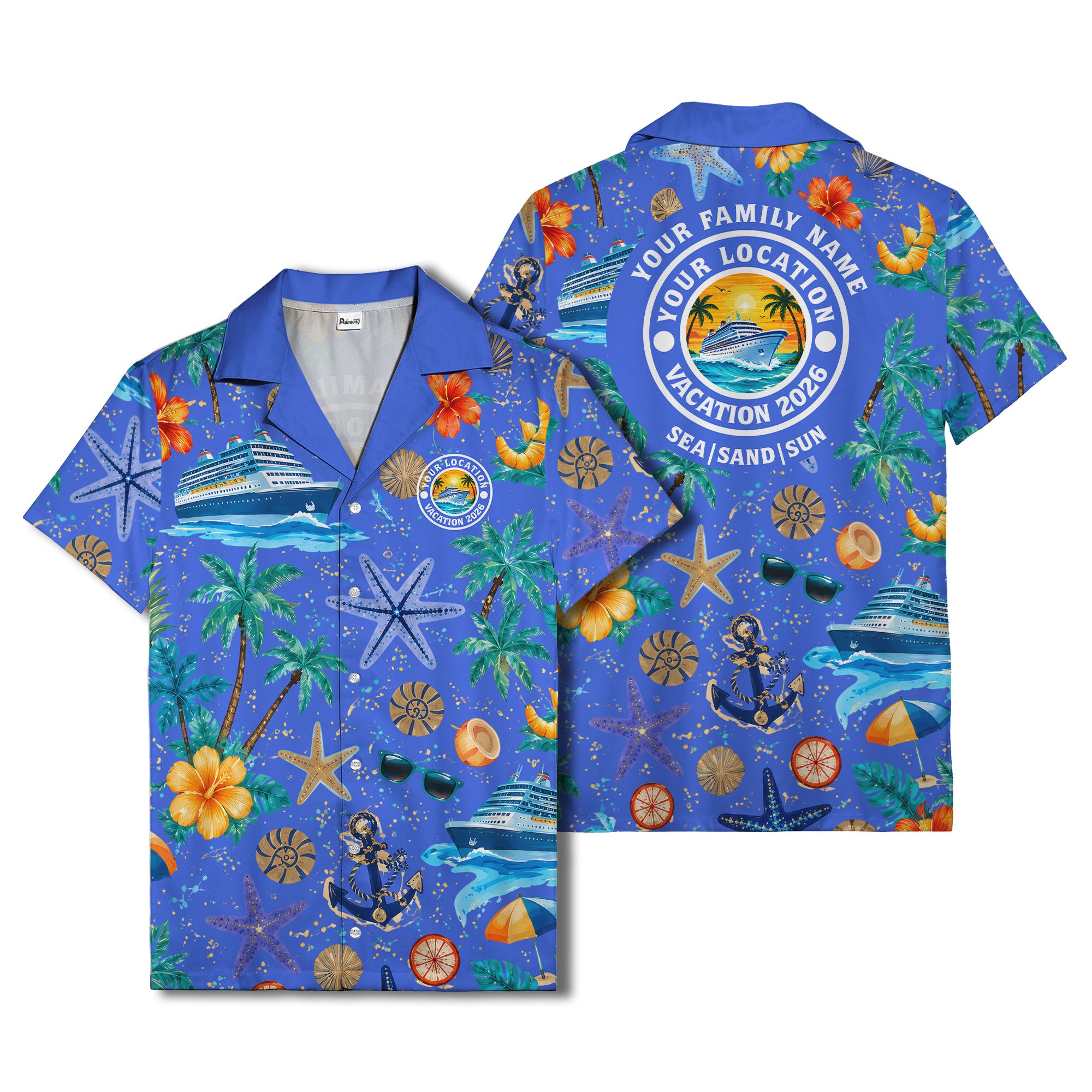 cruise ship palm trees starfish watercolor hawaiian shirt