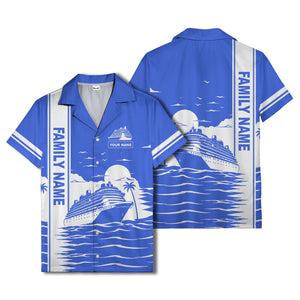 cruise ship silhouette sunset palm trees hawaiian shirt