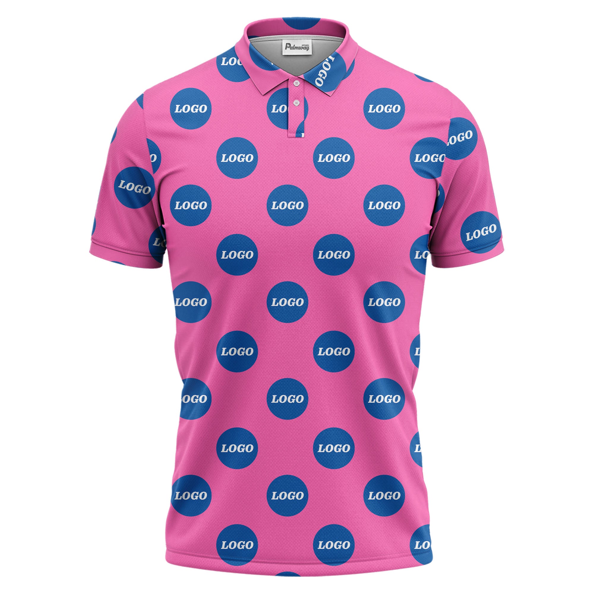 custom color logo polo shirt | bold branded repeating pattern