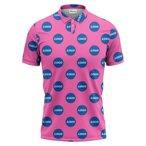 custom color logo polo shirt | bold branded repeating pattern
