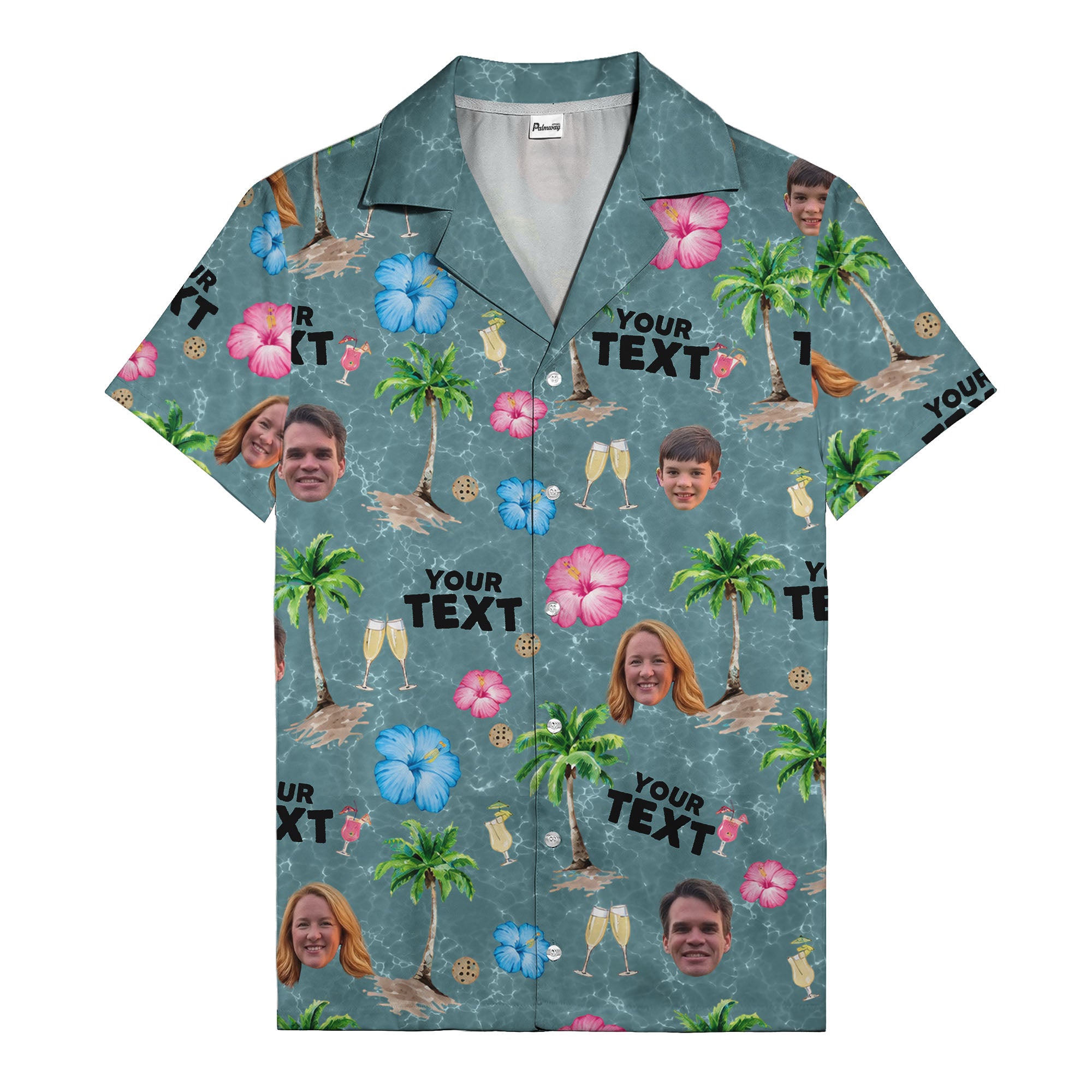 custom faces palm trees hibiscus watercolor hawaiian shirt for men